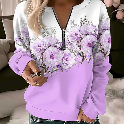 Women's Hoodies Women Fashion Floral Hoodies Flower Painting Sweatshirt Zip Up Hoodie Oversized Sudaderas Harajuku Coats Elegant
