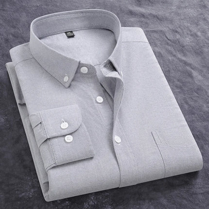 Fashion Men's Oxford Shirt Long Sleeve Spring And Autumn Casual 100% Cotton Stripe Solid Plaid Button Down Business Man Clothing