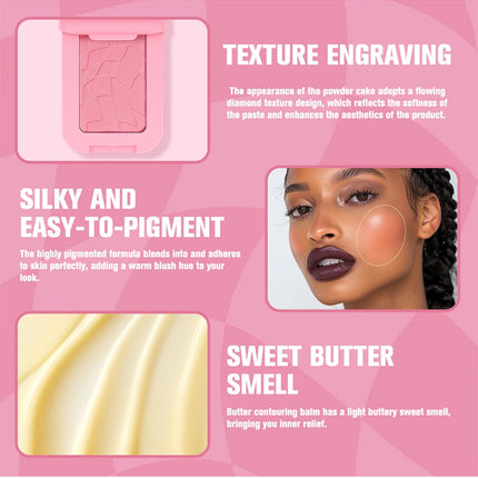 Professional Makeup Powder Blush 12HR Wear Vegan Formula Blusher Makeup Blush in Bar Cosmetics Palette Powder Pink Cream Face