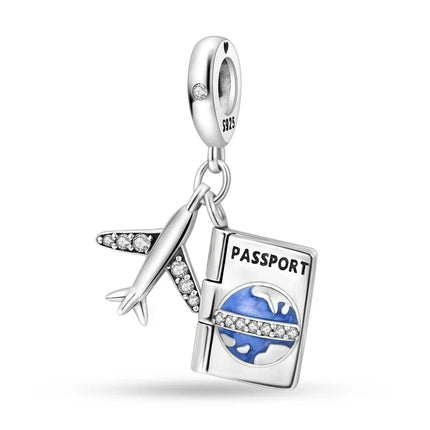 925 Sterling Silver Travel Passport Trunk Charms Fit Original Bracelet Diy Airplane Earth Beads for Jewelry Making Gift