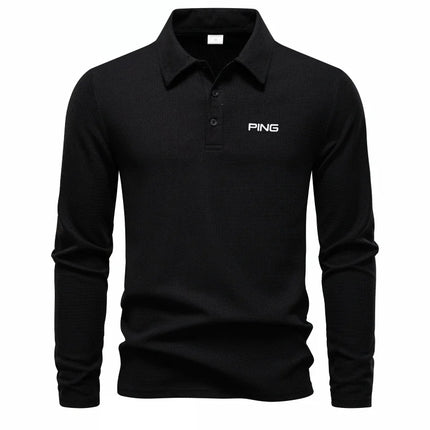 Brand fashion long sleeved polo shirt with letter print 2025 autumn men's top comfortable breathable casual solid color T-shirt
