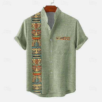 Linen Men's Tops Breathable Fashion Casual Hawaiian Men's Street Outdoor Seaside Beach Men's Tops Light Men's T-Shirt Plus Size