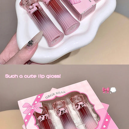 Gege Bear Water Light Lip Llaze Set Mirror Lipstick Lip Gloss, Hydrating Moisturizing, Long Lasting, Gift for Lover