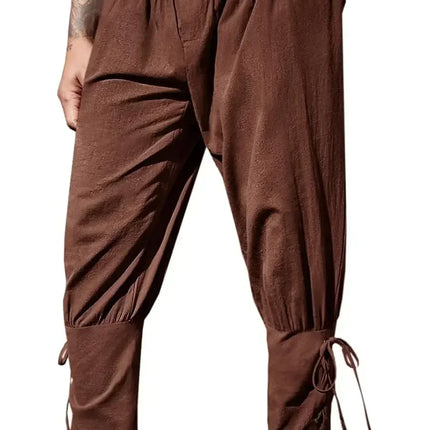Mens Medieval Ankle Pants Renaissance Viking Pirate Lace Up Tapered Halloween Linen Costume Trousers Cargo Pants