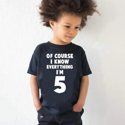 Of Course I Know Everything I'm 4/5/6 Kids Funny Birthday T Shirt Toddler Boys Girls Short Sleeve Tshirt Children Casual Tops