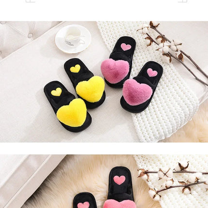Autumn/winter Warm Cotton Slippers Women's Cartoon Peach Heart Design Floor Anti-slip Home Slippers For New Mothers