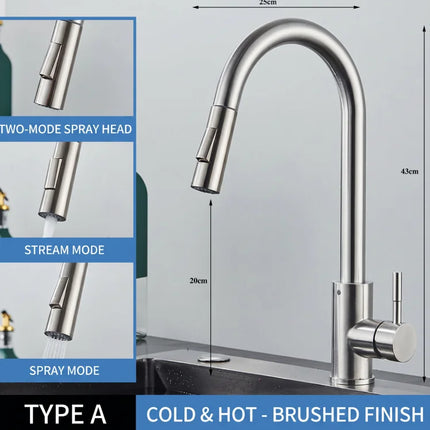 Modern Matte Black Kitchen Faucet Single Handle Pull Out Sprayer Two Function Mixer Tap Deck Mounted Hot Cold Water Household Ki