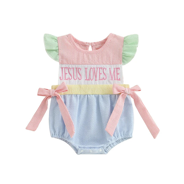 0-18M Easter Outfit Baby Girl Bubble Romper Infant Bow Plaid Bodysuit T Shirt Top Ruffle Sleeve Top Cute Summer Clothes