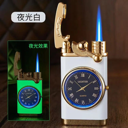 Creative Real Watch Metal Rocker Arm Butane Gas Torch Lighter Windproof Double Jet Flame Cigar Lighters Smoking Gadgets For Men