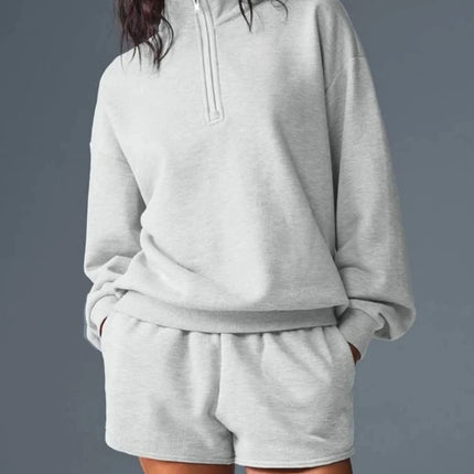 Grey Zipper Stand Collar Sports Hoodies Women Cotton Long Sleeves Women's Pullover Spring Fashion Loose Casual Black Sweatshirt