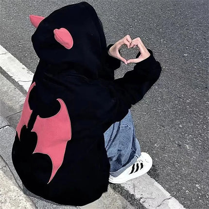 Hoodies Devil Women Men Dark Style Vintage Harajuku Hoody Zip Up Sweatshirt Hip Hop Streetwear Y2k Aesthetic Grunge Cardigan