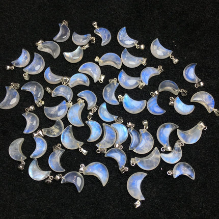 1 Pc Fengbaowu Natural Blue Moonstone Moon Pendant 925 Sterling Silver Reiki Healing Stone Jewelry Gift DIY Accessories