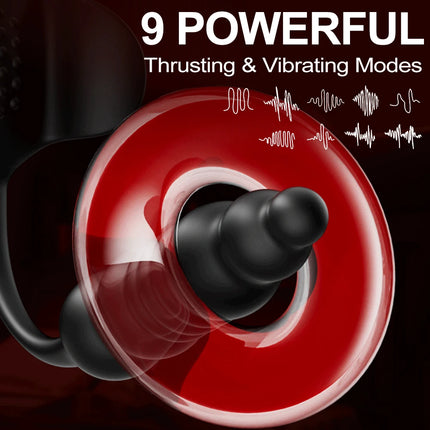 Thrusting Prostate Massager Anal Sex Toy with Cock Ring Taint Testicle Stimulator Remote Control Butt Plug Penis Ring Vibrator