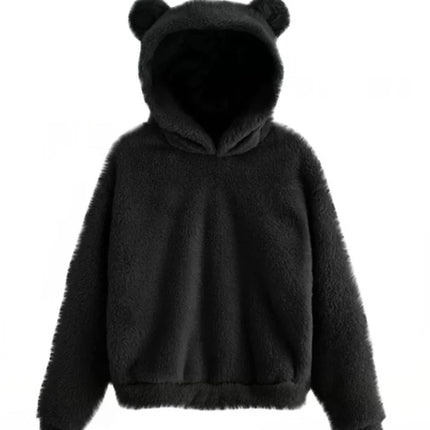 Autumn Winter Women's Hoodies Winter Women Long Sleeve Rabbit Ear Hood Sweatshirt Cute Plush Warm Casual Hoodie Tops