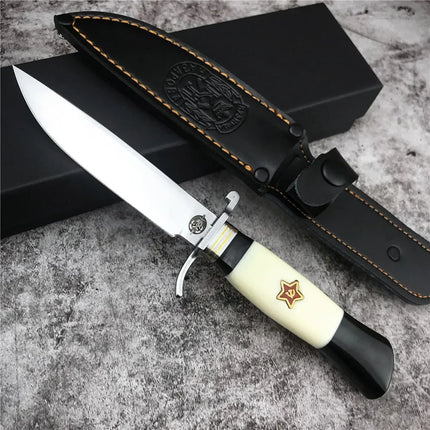 Russia Survival Fixed Blade Knife with Leather 440C Blade Resin Handle Survival Hunting Outdoor Knife Multi-Purpose Cutting Tool