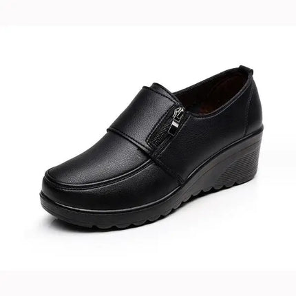 Classic Genuine Leather Women Shoes Round Toe Casual Comfortable Women's Wedge Shoes Spring Autumn Fashion Mother Shoes 10models