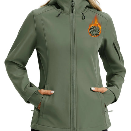 TACVASEN Waterproof Fleece Lined Women's Softshell Jacket Hooded Outdoor Hiking Camping Jacket Lightweight Warm Thermal Coat