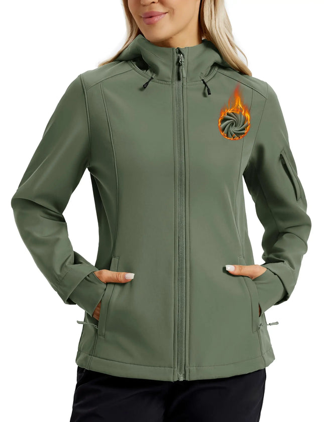 TACVASEN Women's Waterproof Fleece Lined Softshell Jacket Hooded Outdoor Hiking Camping Jacket Lightweight Warm Thermal Coat