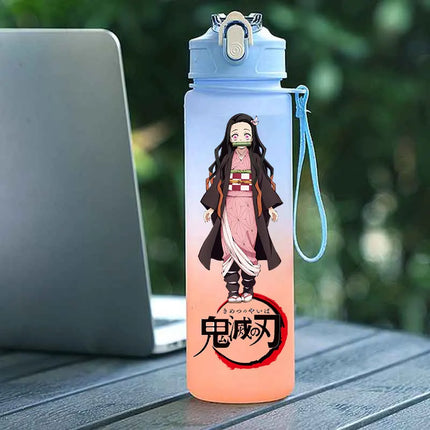 Demon Slayer  Straw Cup 750ML Children's Large Capacity Portable Kamado Nezuko Sports Plastic Bottle Anime Gradient Drinking