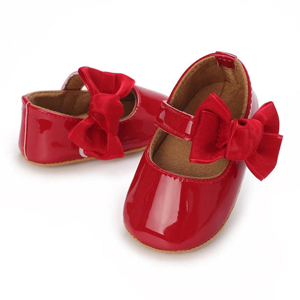 Spring and Autumn Red Comfortable Bow Detail Women's Baby Shoes for Newborns and Girls