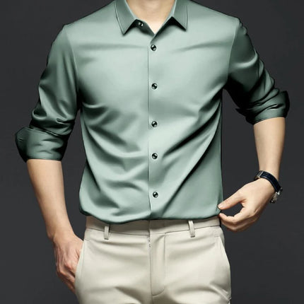 S-6XL Men's Blue Shirt Business Leisure Social Fashion High Quality Ice Silk Shirt Casual Work Top