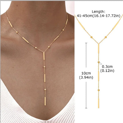 Gold Plated Stainless Steel Lariat Necklace, Dainty Long Layered Necklace for Women Girls, Y-Shaped Drop Pendant