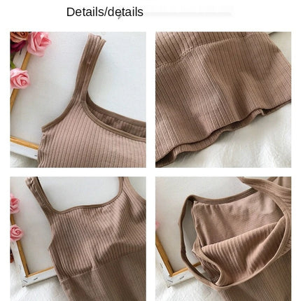 Summer Crop Top Women Seamless Square Collar Wide Straps Tank Top Knitted Striped Camisole Solid Corset Top Female