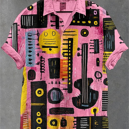 2026 New Men's Short-Sleeve Shirt, Stylish Print, Casual Breathable Lapel Cardigan, Vacation Style, Men's Top, Sizes XS-6XL