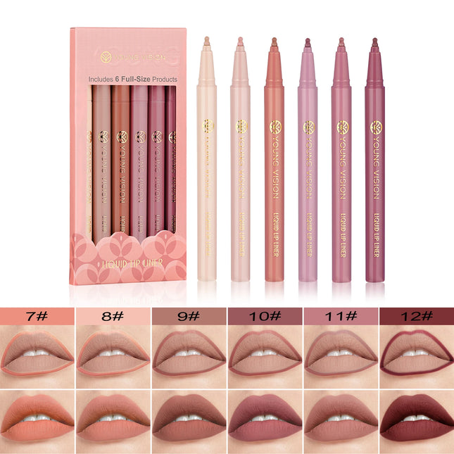 YOUNG VISION matte 6-color liquid lipliner set sponge gourd head fog face nude lipstick pen