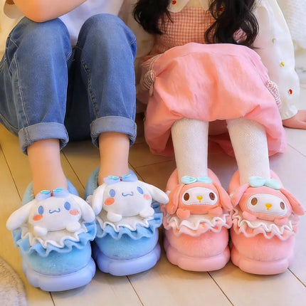 Kids' Slippers House Shoes Cartoon Cinnamoroll Winter Shoes For Girls Anti-slip Warm Thick Bottom Pink Pruple Shoes Size 24-41
