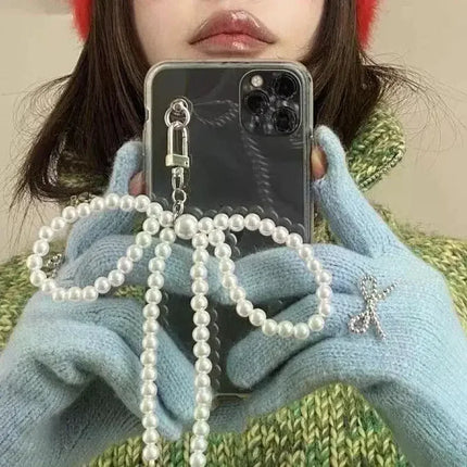 2025 New Korean Sweet Pearl Bow Keychain Heart Pendant Keyring Y2K Aesthetic Key Holder for Girls Bag Pendant Accessories
