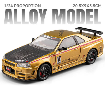 1:24 Nissan GTR R34 Skyline Super Sports Car Alloy Metal Diecast Model Car Home Decoration Desktop Display Ornament Holiday Gift