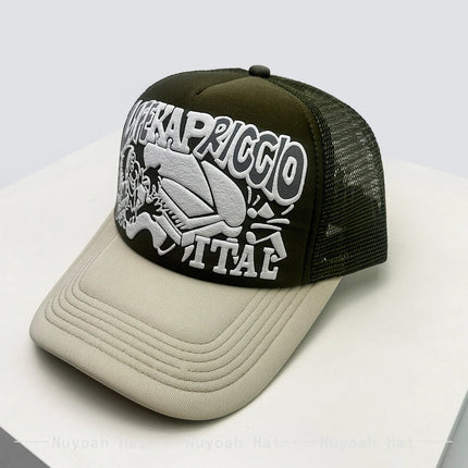 New Unisex Japanese 3D Printed Letter Baseball Hats Sunshade Personal Breathable Hip-hop Trucker Caps Color Block Versatile Mesh