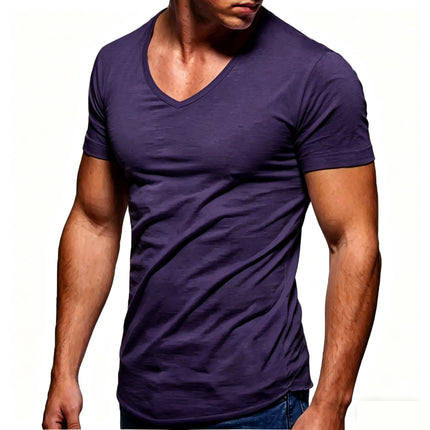 Men 100% Cotton T Shirt Casual Soft Fitness Tops Summer Thin Tee Home Clothing V-Neck Short Sleeve Black White T-Shirt for Men