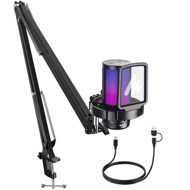 maono DGM20S Gaming USB Microphone Condenser Mic with RGB Light Noise Cancellation Boom Arm for Streaming Podcast YouTube Tiktok