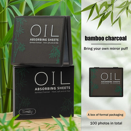 {Winter4} 100 Sheets/Box Oil-Absorbing Paper With Mirror & Puff Portable Oil-Holding Bamboo Charcoal Paper For Makeup