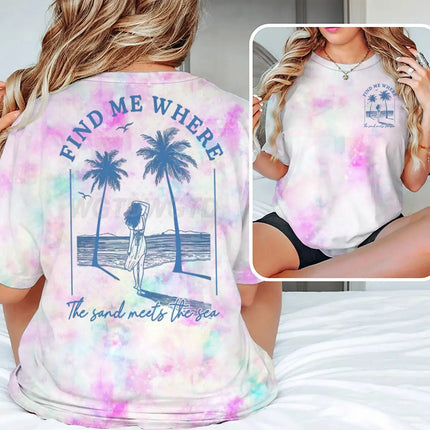 "Find Me Where The Sand Meets The Sea" T-shirts Women Vintage Ocean Beach Series Casual Short Sleeve Y2K Tops Summer Tshirts