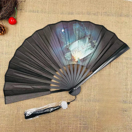 Chinese Style Folding Fan Classical Dancing Cloth Fan Vintage Plastic Animal Dragon Printing Hand Held Fans Photo Props Cosplay