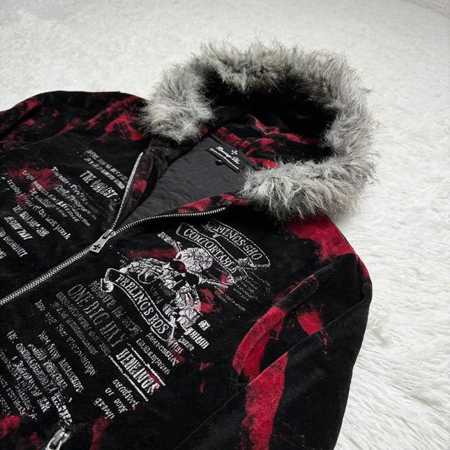 2026 New American Fashion Trend Goth Printed Zipper Hoodie Women Street Hip Hop Punk Rock Sweatshirt Unisex Casual Loose Hoodie