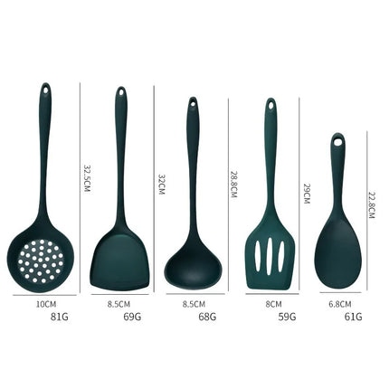 5Pcs Food Grade Silicone Kitchen Utensils Set Heat Resistant Non-Stick Spatula Ladle Slotted Spoon Cooking Tools Green