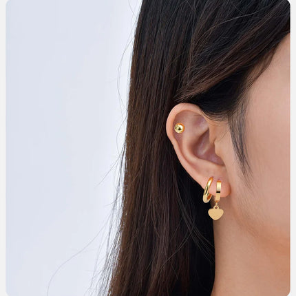 Vnox 6pcs/set Stainless Steel Stud Hoop Earrings Simple Classic 18K Gold Plated Earrings For Women Holiday Jewelry Set Wholesale