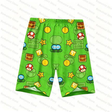 Cartoon Luigi Kids Sleepwear 2Pcs Summer Short Sleeve Tops Pants Children Women Casual Loungewear For Boys Girls Set Adult Set