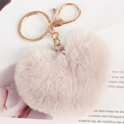 New Heart Plush Hair Ball Keychain Women Leopard Pompom Love Car Key Chain Bags Pendant Hairball Key Rings Jewelry llaveros 키링