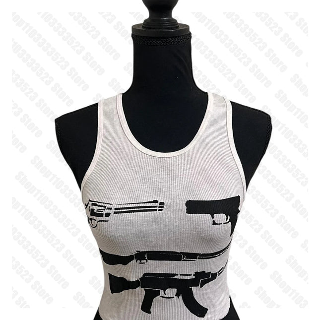 Emo Girl Gothic Vintage Punk Print Graphic Vest Y2k style Aesthetic Women Clothing Tank Tops Crop Tops Streetwear Sexy Baby Tank