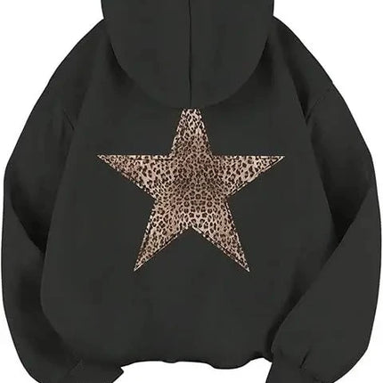Star Graphic Hoodies Y2k Leopard Print Hooded Sweatshirt Cheetah Hoodie Fashion Casual HipHop Sweatshirt Harajuku Unisex