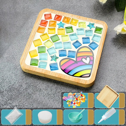Handmade DIY Mosaic Cup Mat Bottom Bamboo Pad Early Education Free Creation Handicraft Toys