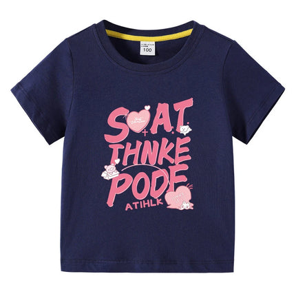 Summer Kids Girl T-Shirt Fashion Letter Print Short Sleeve Casual Tops Sweet Cool Style Teen Girls Clothing