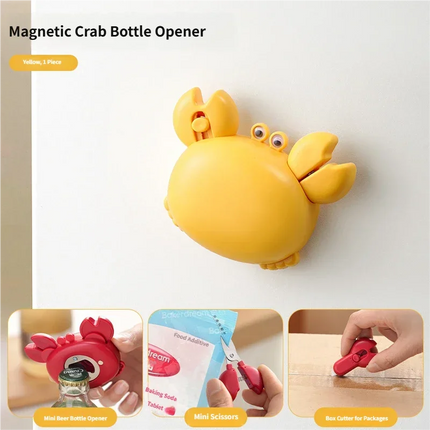 Crab Magnetic Bottle Opener 4-in-1 Kitchen Tool Set Beer Opener, Mini Scissors, Box Cutter, Fridge Magnet, Cute Cartoon Gadget