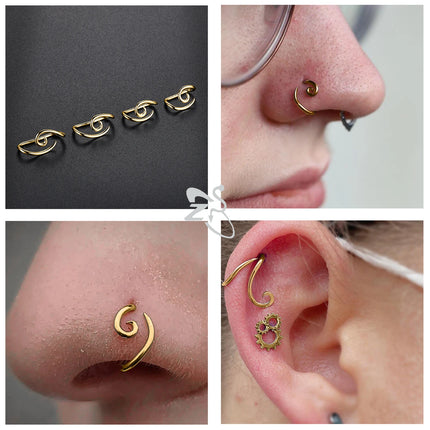 ZS 1PC 16G 925 Silver Inner Hook Outer Hook Eyebrow Ring Spiral Bridge Nose Stud Helix Earring Gold Color Cartilage Piercing