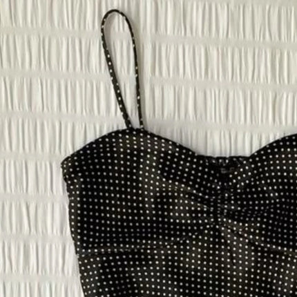 French Vintage Polka Dot Camisole Women High Street Pleated Sleeveless Y2k Tops 2000s Millennial Hottie Casual Suspender Top New